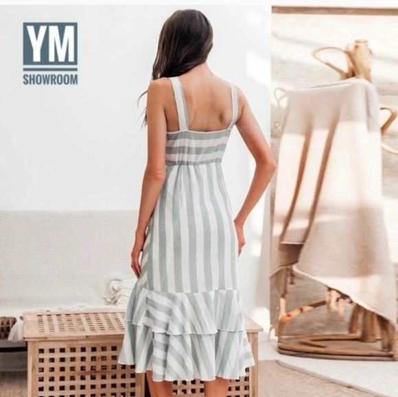 🔥Last 1🔥Linen blend Ruffle hem midi dress - Picture 4 of 6